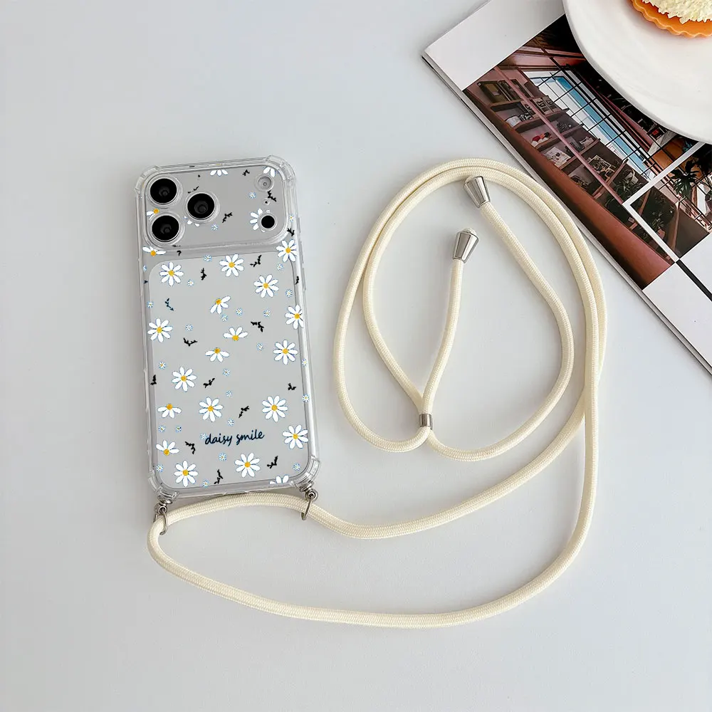 Daisy Print Clear Anti-Fall Crossbody Lanyard Phone Case