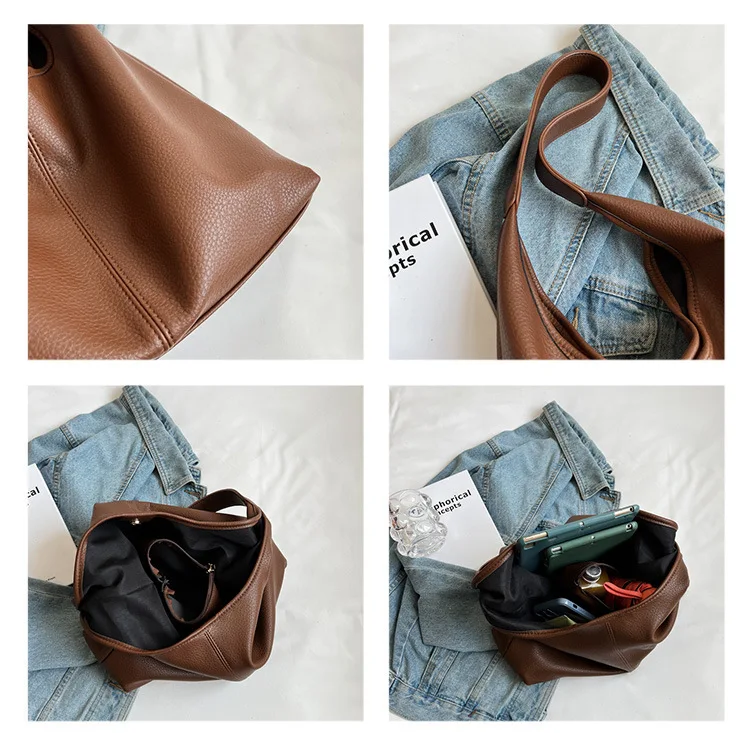 Damen-Schultertasche aus weichem PU-Leder, große Kapazität, einfache Pendler-Handtasche, vielseitige Outdoor-Tragetasche – Detail 7