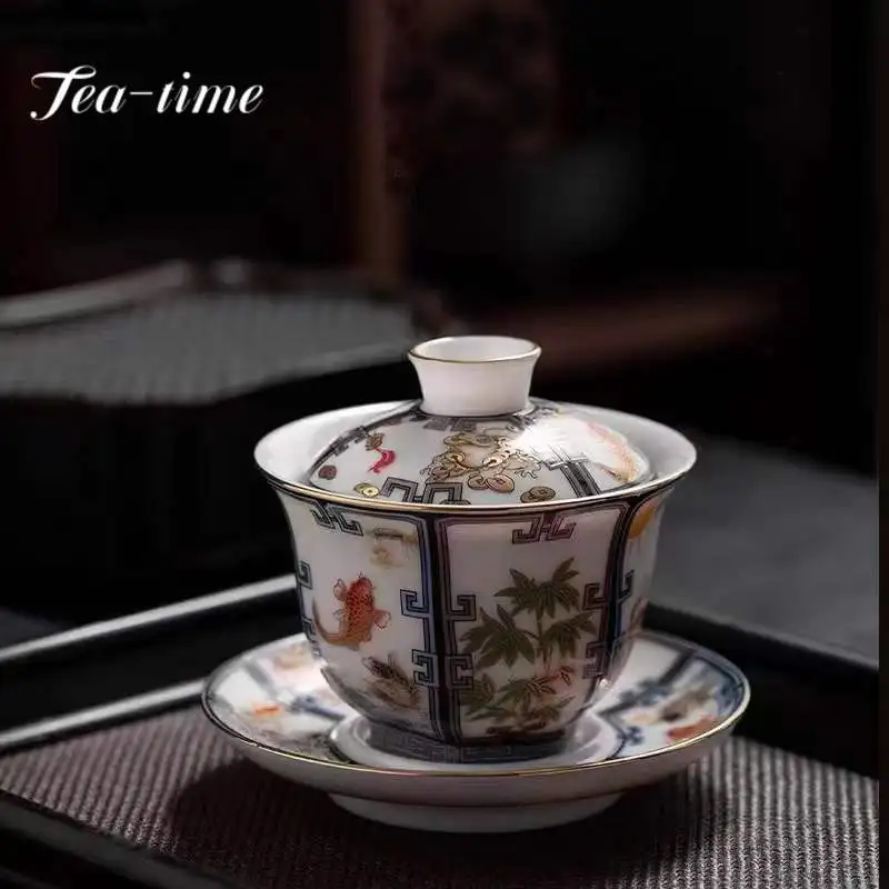 200ml Chinese White Porcelain Gaiwan Zen Tea Bowl with Saucer Lid Kit ...