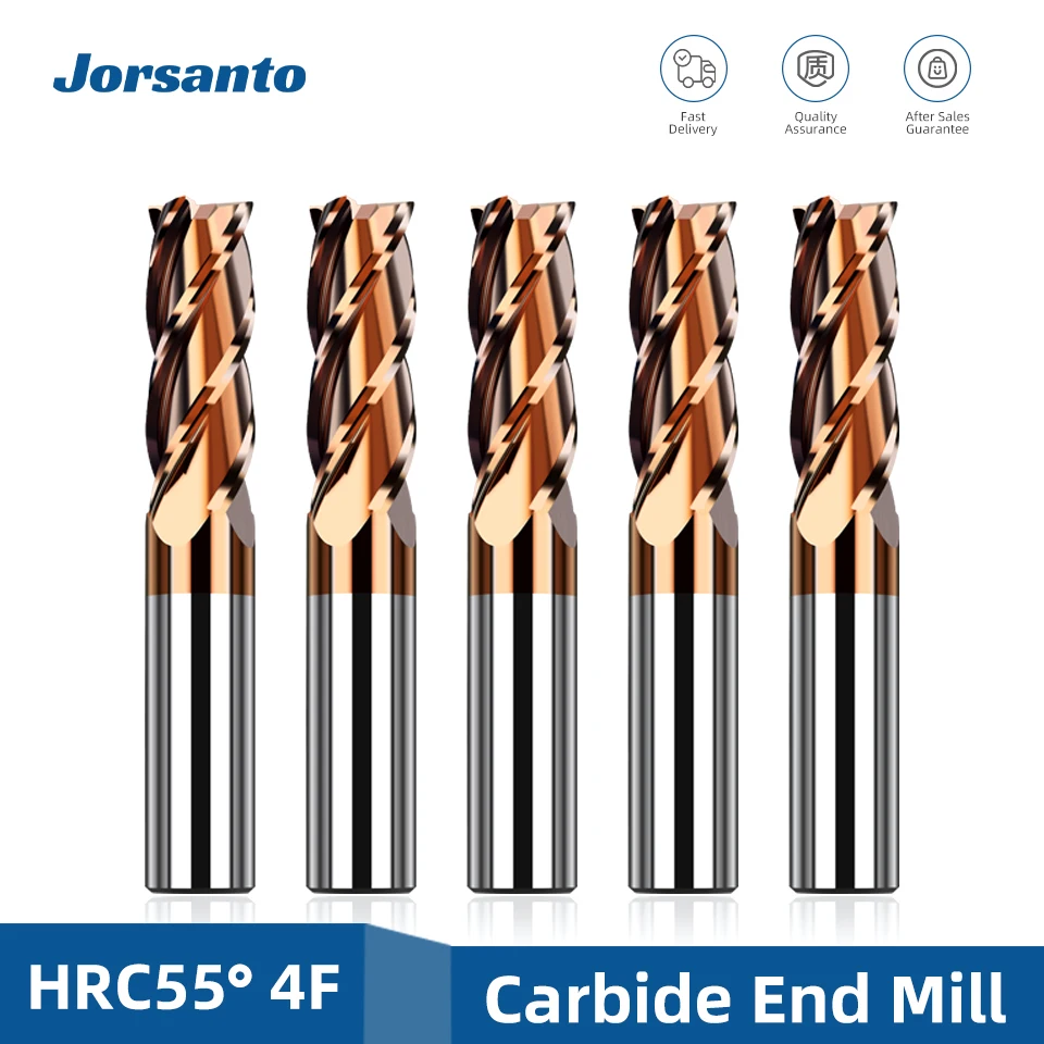 Tooleye HRC55 CNC Carbide End Mills 4 Flutes Machine Cutter Tools For Metal 3 5 6 8 12 Shank Tungsten Steel Flat Milling Cutter