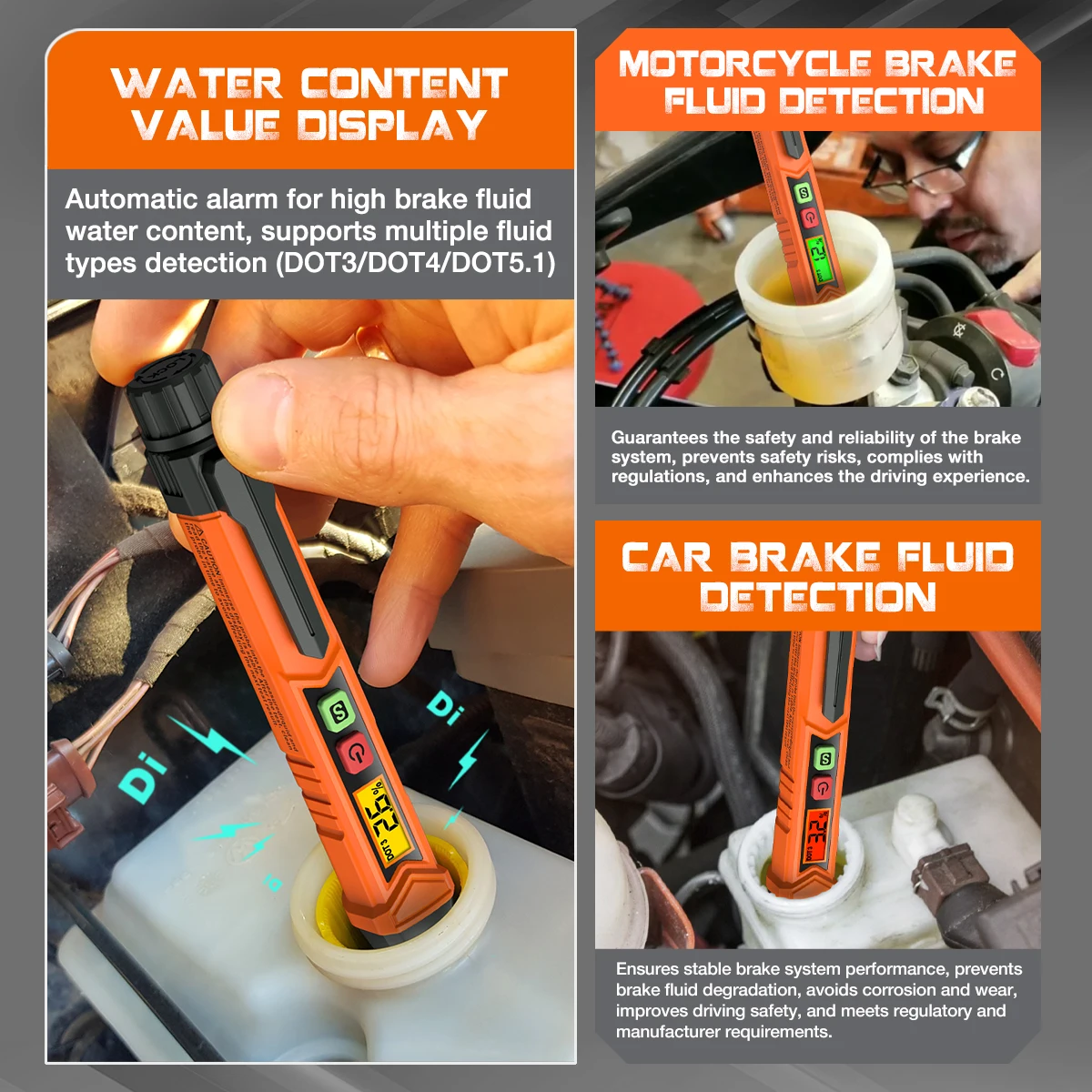 HOMTOOLS HM35 Brake Fluid Liquid Tester LCD Digital Brake Oil Detecting Pen Automobile Fluid Content Detector with Alarm