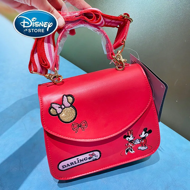 

Disney Mickey Mouse Children's Mini Shoulder Bag Shanghai Disneyland Minnie Red PU Leather Girls Messenger Bag Backpack
