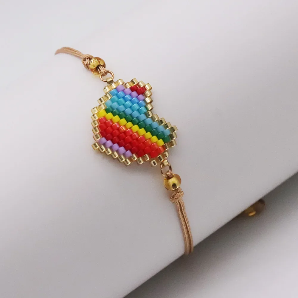 

Браслет с рисовым шариком, ручная работа, модный универсальный браслет с радужной надписью Love Simplicity, в богемном стиле, регулируемый браслет унисекс из бисера