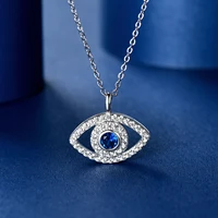 Anziw 4mm Round Cubic Zirconia Blue Gemstone Evil Eye Pendant Necklace 100% Real 925 Silver for Women Charm Fine Jewelry 45+5cm