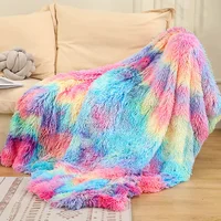 Rainbow Super Soft Faux Fur Throw Blanket Warm Fluffy Shaggy Sherpa Backing Warm and Cozy Decorative Sofa Bed Double Bedspread 5
