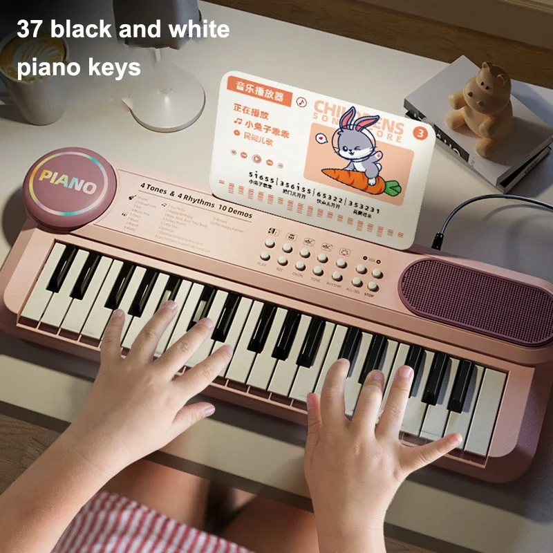 37 Key Kids Piano Keyboard Musical Toy with Microphone Music Score for Early Learning Interactive Play Best Gift for Ages 3-6