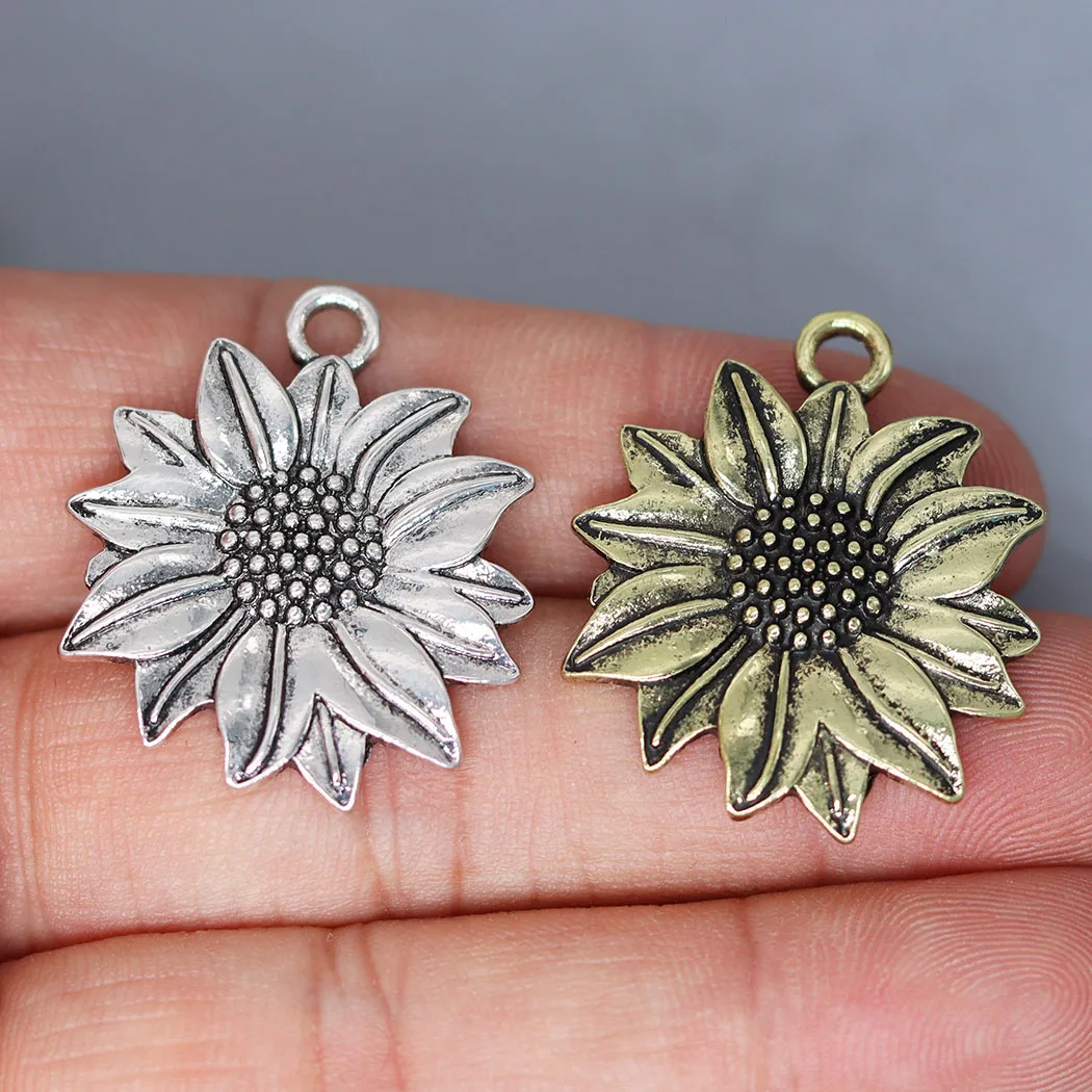 

3pcs Vintage Sunflower Accessories DIY Craft Tassels Earrings Necklace Charms for Jewelry Making Antique Silver Bronze Pendant