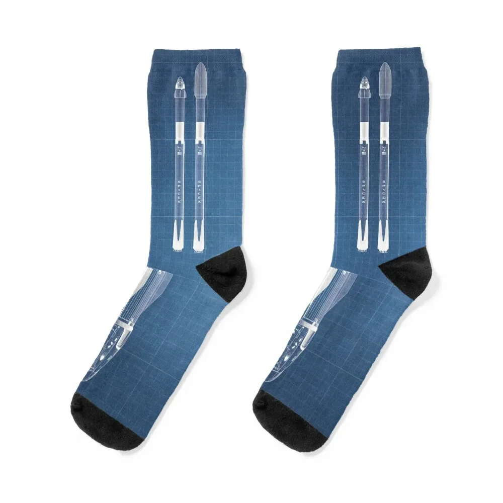 SpaceX Crew Dragon Spacecraft & Falcon 9 Rocket Blueprint in High Resolution (light blue) Socks loose Socks Women's Men's