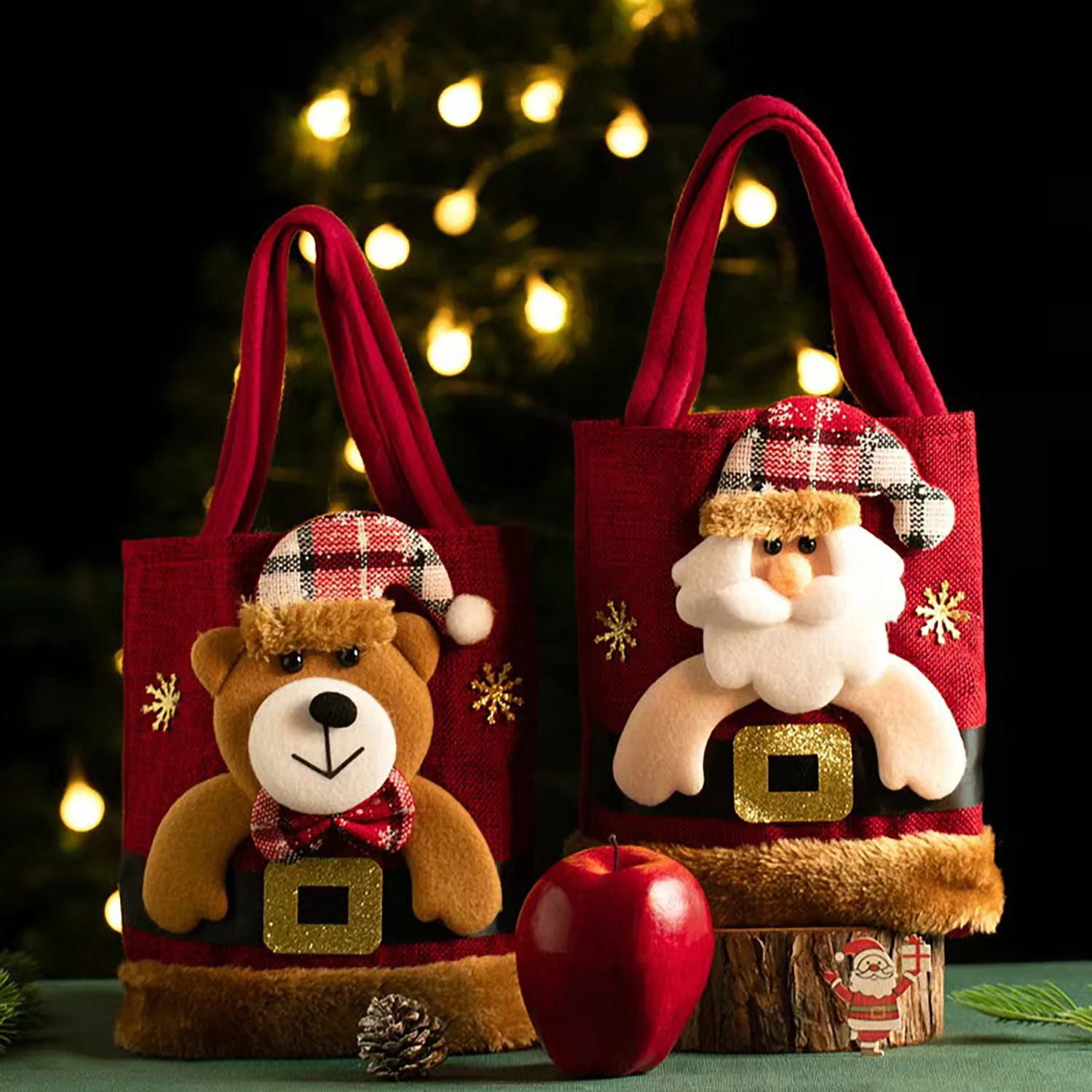 1/5/10PCS Weihnachten Leinen Tuch Eve Apple Tasche Geschenk Tasche Neue Jahr Kinder Süßigkeiten Handtasche Heiligabend apfel Lagerung Weihnachten – Detail 7