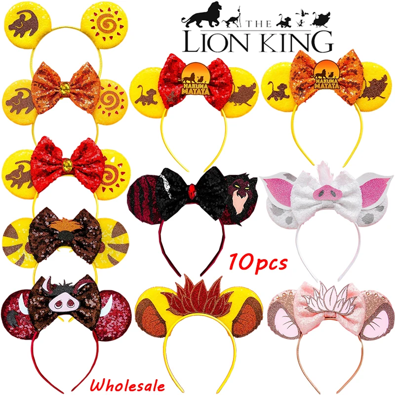 10pcs Wholesale The Lion King Ears Headbands For Girls Disney Pumbaa Simba Hair Accessories Women HAKUNA MATATA Bow Hairband Kid halloween great lion king mask