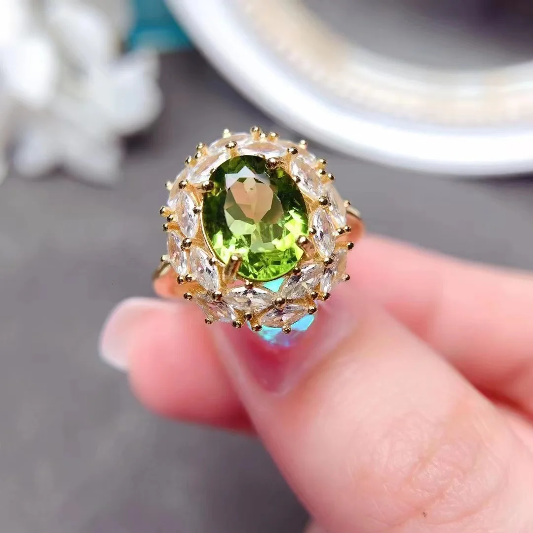 

Natural Peridot Ring Full Net Quality s925 Sterling Silver Green Ring for women Luxury Jewelry Designer
