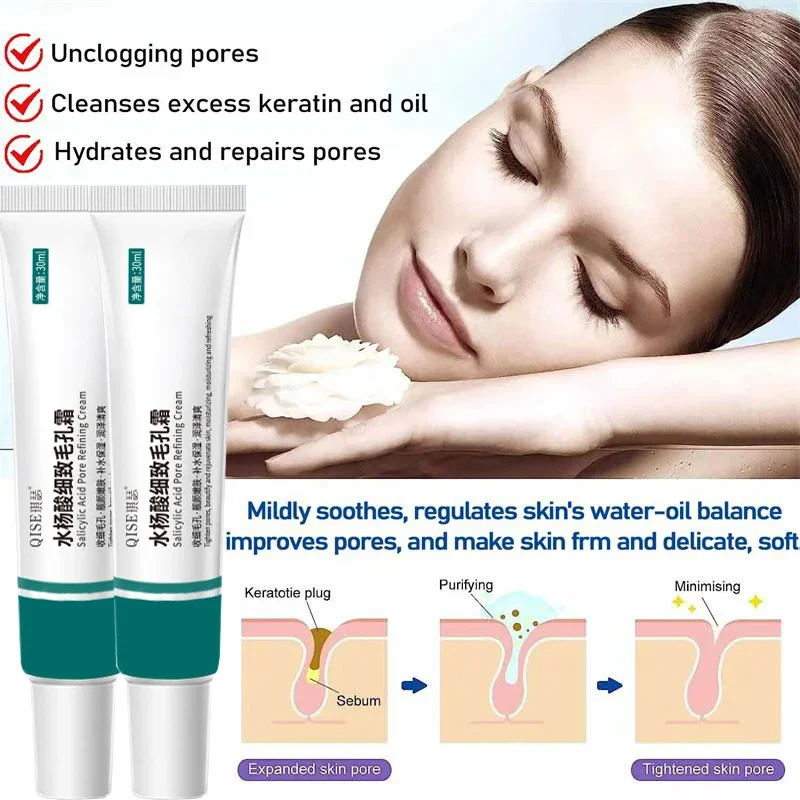 Salicylic Acid Pore Shrinking Face Cream Large Pores Tightening Repairing Serum Moisturizing Oil Control Skincare Women Makeup