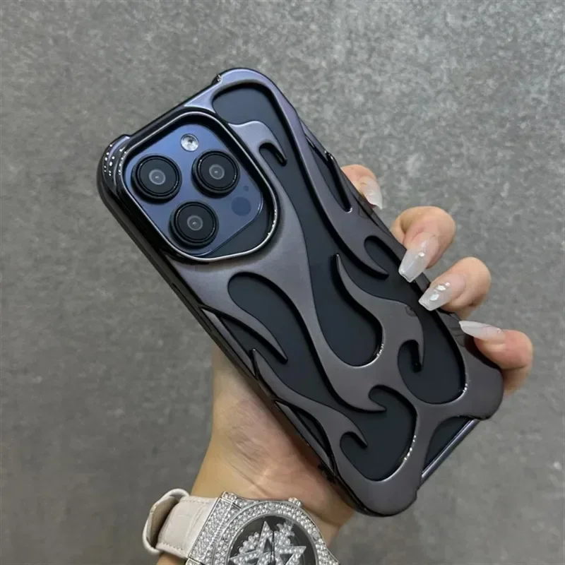 Fashion Matte 3D Hollowed Flame Phone Case For iphone 17 Air 16 Pro Max 15 Plus 14 13 12 11 Electroplated Soft Back Cover capa 4
