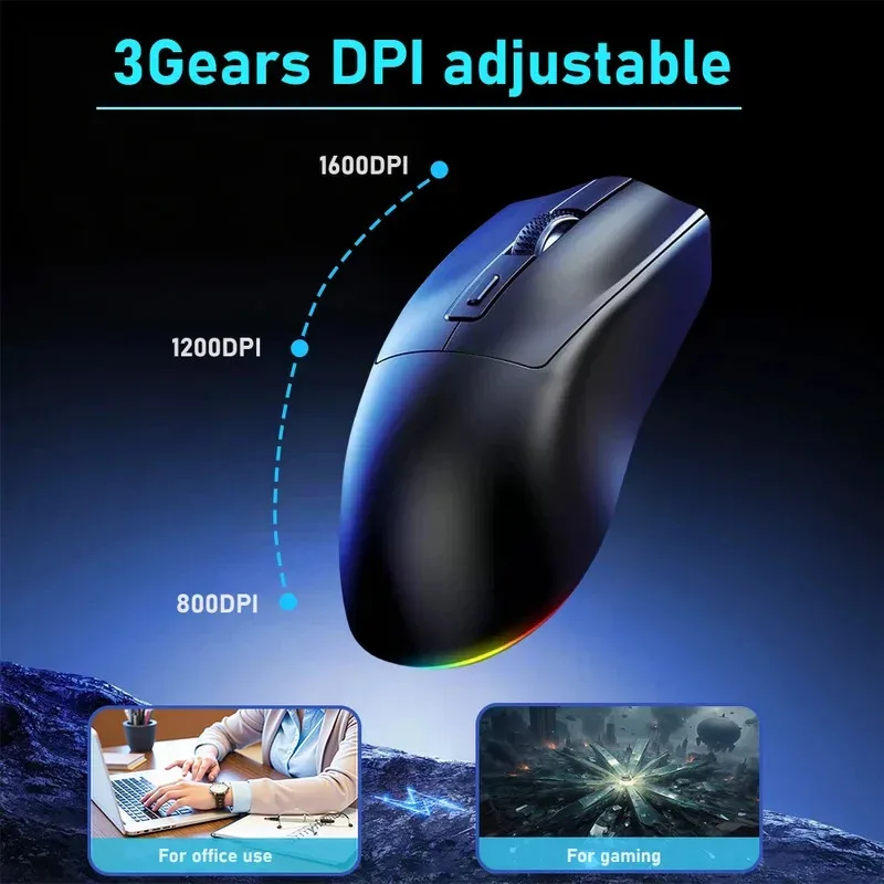 Gaming Mouse DPI Adjustable Rechargeable Wireless Mouse with Charging Dock Bluetooth 2.4G Dual Mode Backlight Ergonomic Design