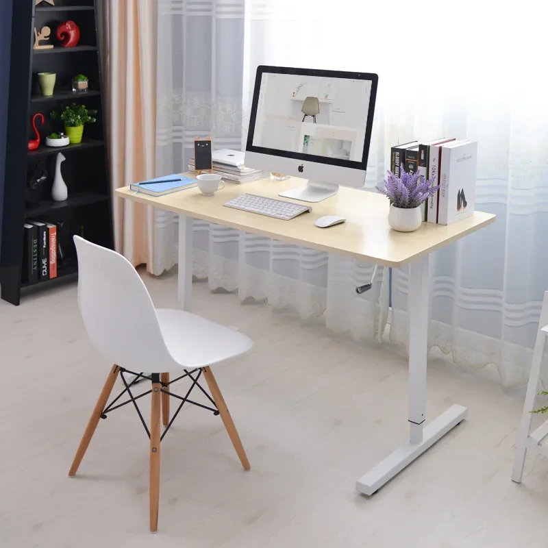 Table de Bureau sur Pied avec Ascenseur Manuel, Ergonomique, Réglable, Simple, Ordinateur, Stable, 100x60cm, Support 160kg