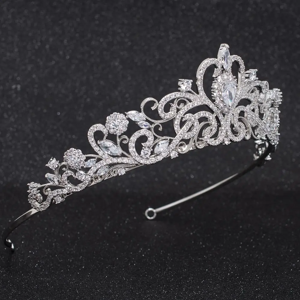 Classic Cubic Zirconia Wedding Bridal Tiara Diadem Crown Women Girl Prom Hair Jewelry Accessories Real Platinum Plated CH10316