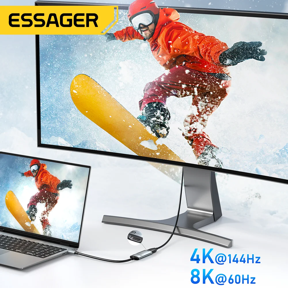 에사저 HDMI-USB C 어댑터 호환 8K@60Hz 4K@120Hz/144Hz 아이폰 15 맥북 프로 아이패드 고속 HD TV 케이블 컨버터