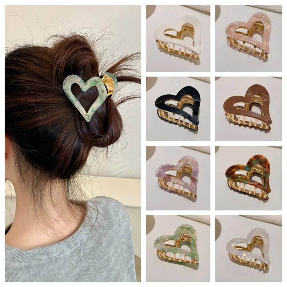 

Alloy Love Heart Hair Claw Temperament Resin Hollow Geometric Shark Clip Hair Accessories Kroean Style Ponytail Claw Clip Girl