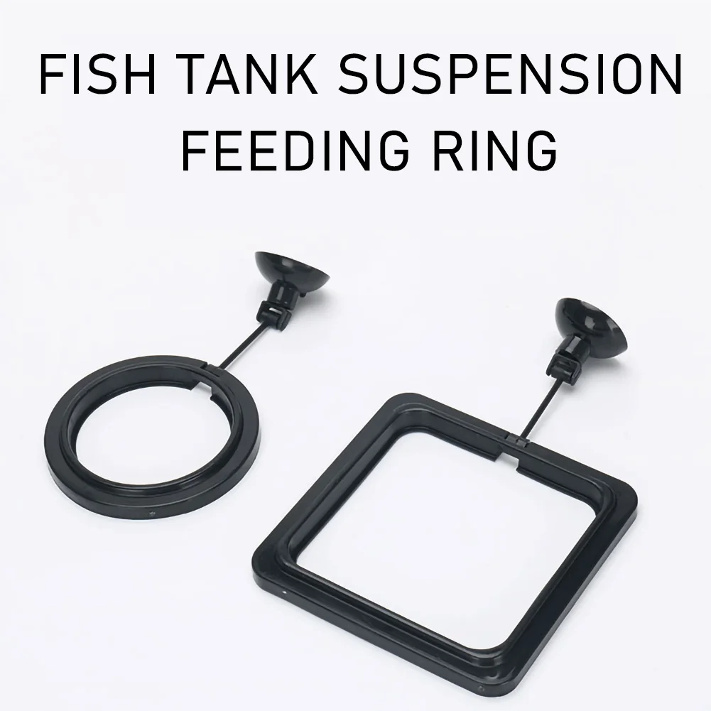 Aquarium Feeding Ring Fish Tank Station Floating Food Tray Feeder Square Circle Accessory Fish Food Suction Cup Black