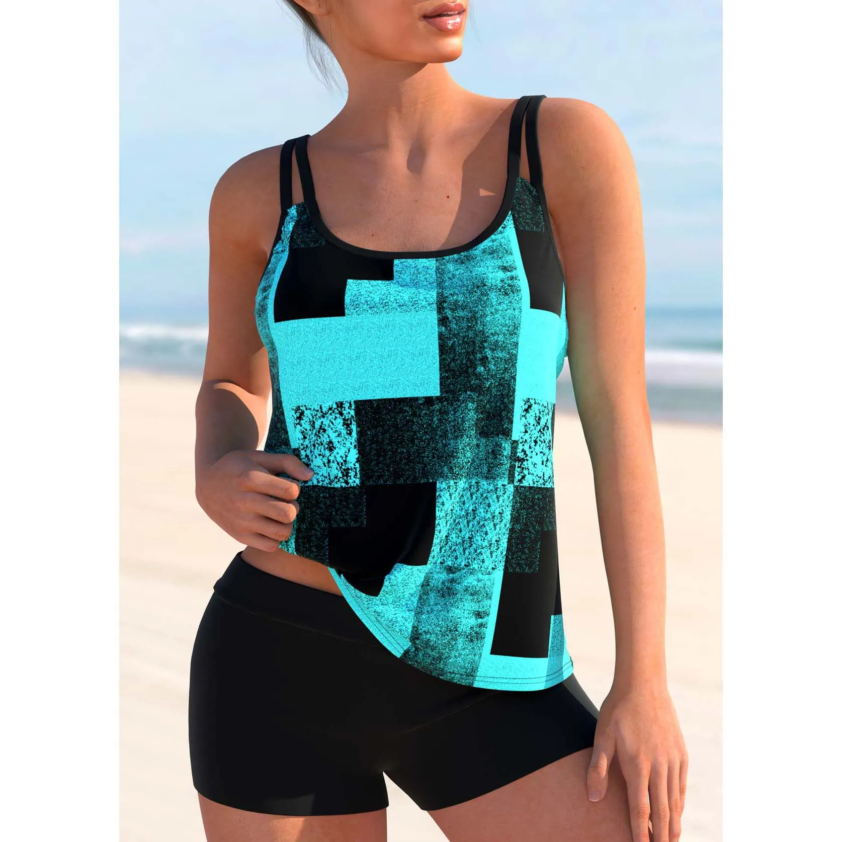 2023 Summer Two Piece Swimwear Sexy Monokini Women's Fashion Print Tankni High Waist Bathing Suit Female Beachwear Swimwear