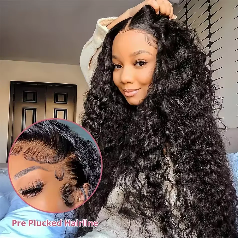 Curly HD Lace Wig 13x6 Human Hair 200Density Water Wave Wig 30Inch Lace Front Human Hair Deep Wave Frontal Pre Plucked