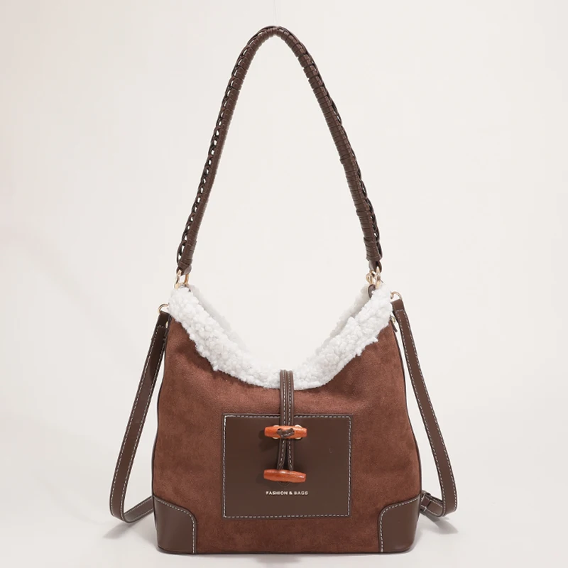 Women Faux Suede Shoulder Bags Vintage Tote Bags with Adjustable Strap for Work Shopping Travel