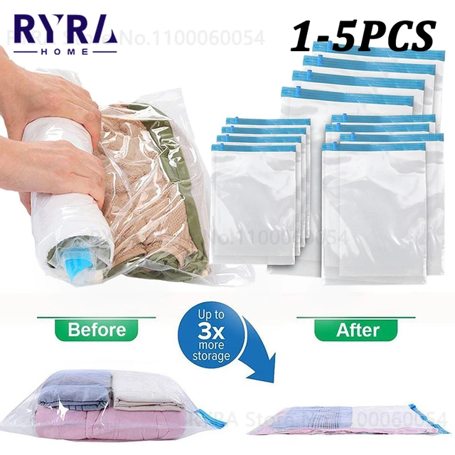 Reusable Travel Clothes Air Vacuum Bags Roll Up Compression Storage Space  Saver Bags For Suitcases Tops Pants Portable Foldable - AliExpress