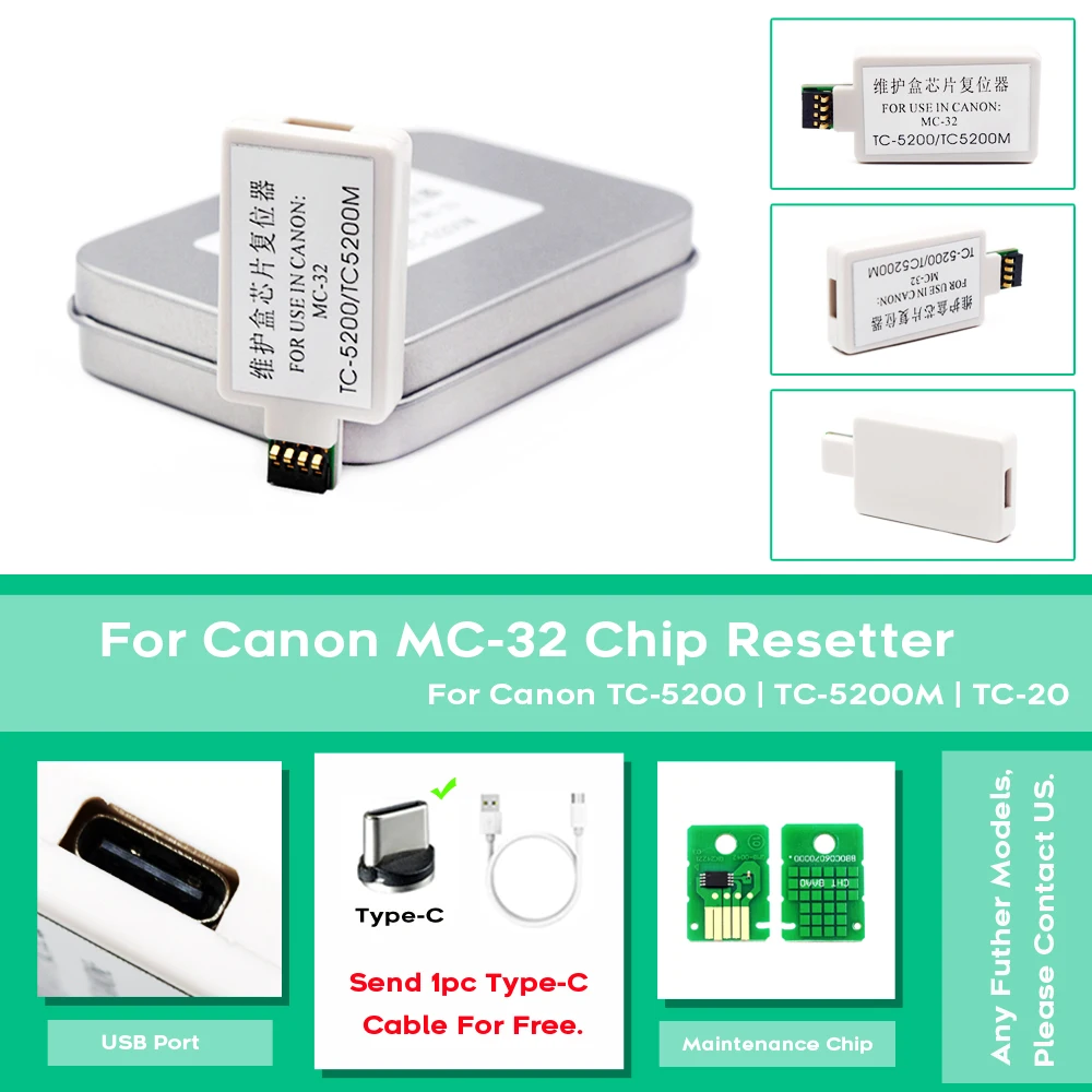 Manutenção Tanque Chip Resetter Manutenção Tanque Chip para Canon Tc5200 Tc-5200m Tc20 tc 5200 5200m 20 Tc5200 Tc5200m Tc20 Impressora Mc32 mc 32 - Imagem 4