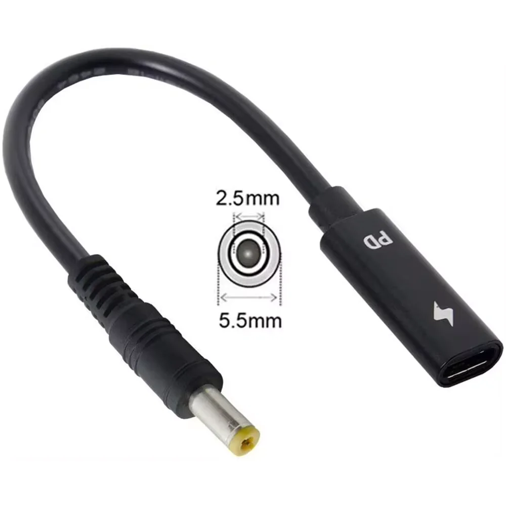 Type C USB-C Female Input to DC 5.5x2.5mm Power PD Charge Cable fit for Laptop 18-20V