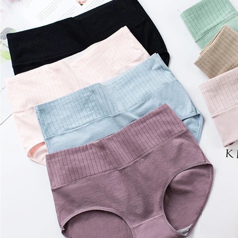 

Cotton Women's Underwear Panties High Waist Briefs Solid Color Breathable Underpants Seamless Soft Lingerie Girls Fashion Briefs