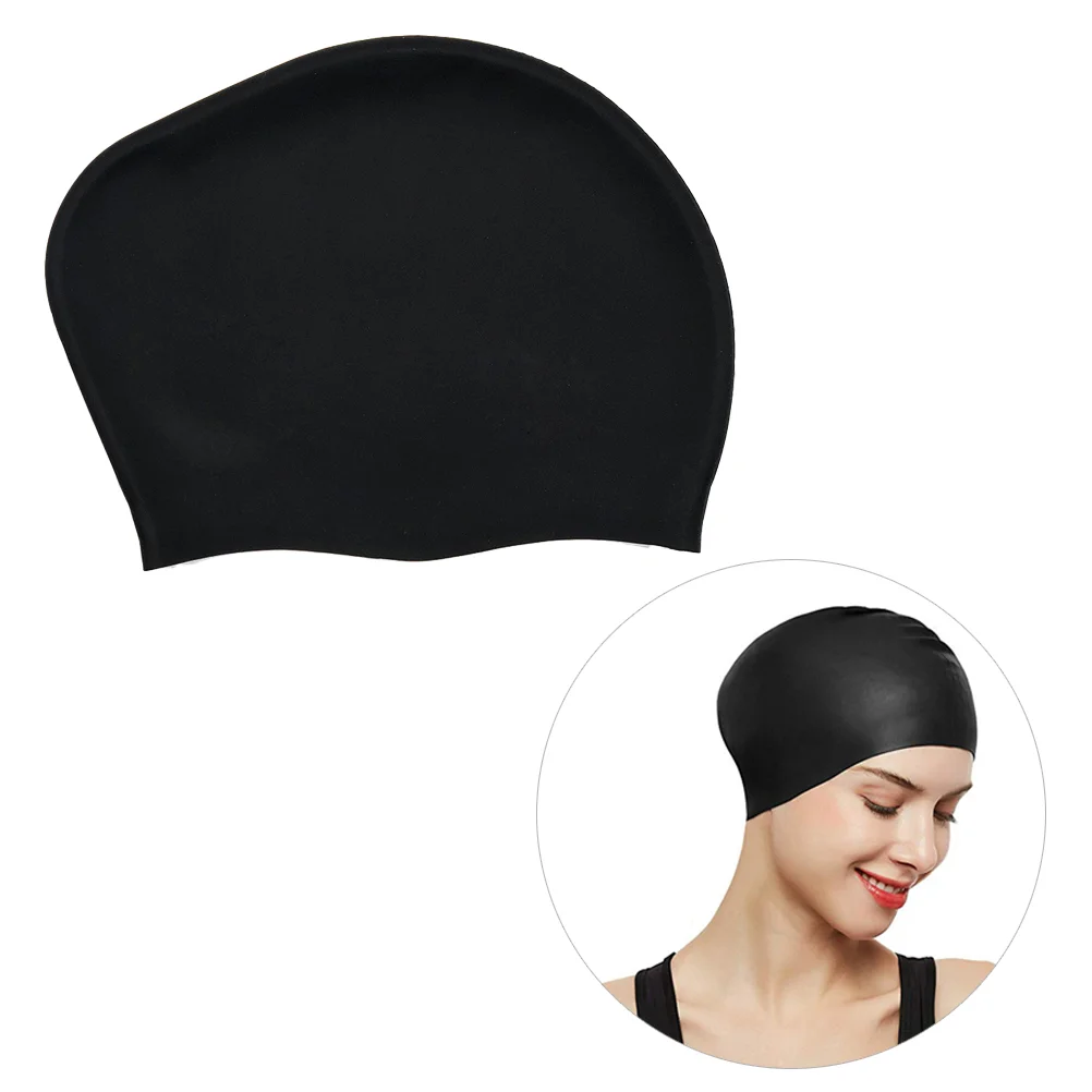 

1PC Silicone Swimming Practical Waterproof Swim Pool Hat Long Hair Ear Protection Swim Caps for Women Female (Black)