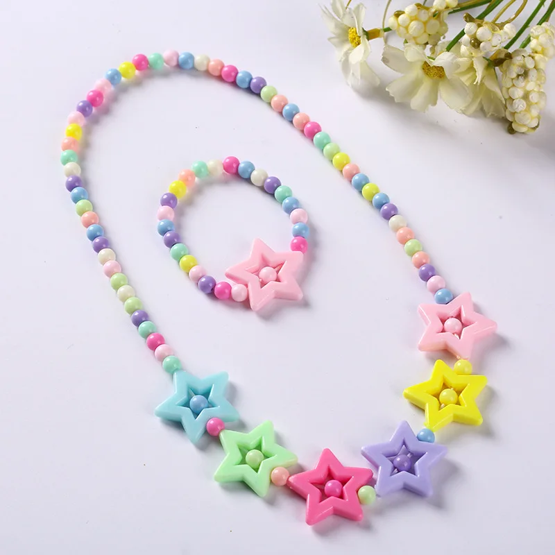 Heart Necklace and Colorful Bead Bracelet Set - Cute Jewelry for Girls