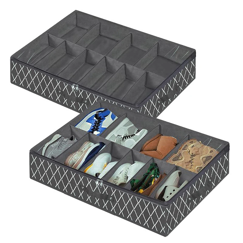 Under Bed Shoe Storage Organizer with Transparent Window - Holds 12 to 16 Pairs, Breathable and Foldable Design