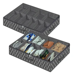 Under Bed Shoe Storage Organizer with Transparent Window - Holds 12 to 16 Pairs, Breathable and Foldable Design (Dark gray)