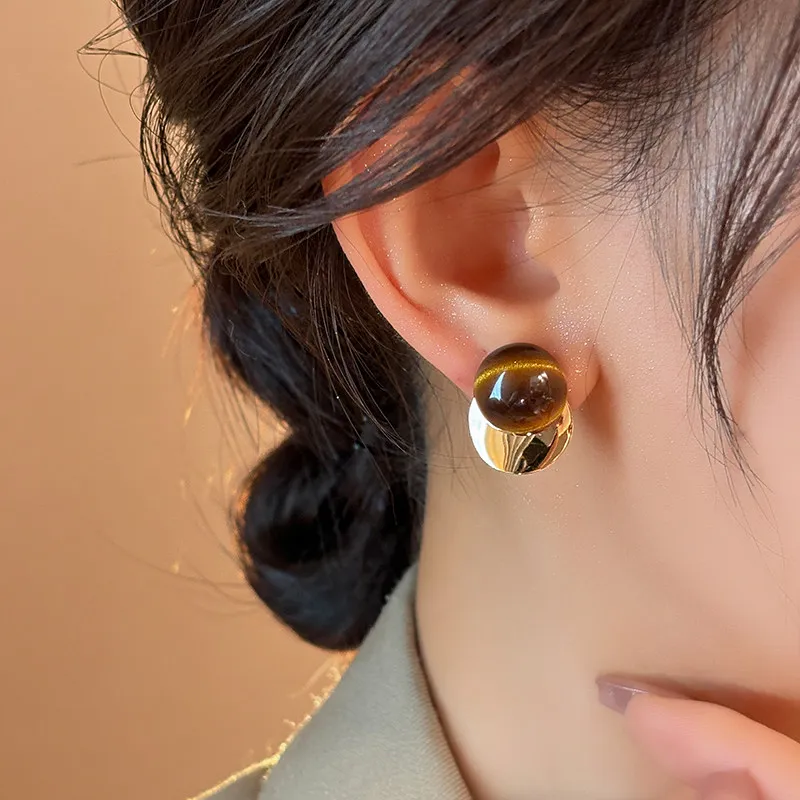 Mirad Tigerauge Stein Metall Gold Farbe Runde Ohrringe 2026 Neue Design Schmuck Für frauen Trendy Accessoires Mode Ohrringe – Detail 11