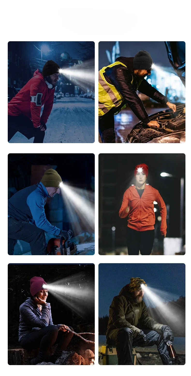 Knitted hat, with LED lights, wireless bluetooth headset, luminous hat, riding safety, headset winter riding warmth