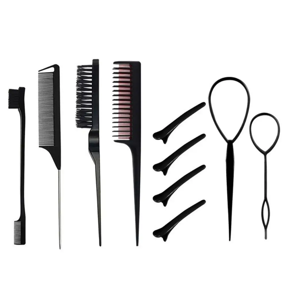 

10Pcs New Hair Styling Comb Set Edge Brush Plastic Triple Teasing Comb Hair Tail Tools Rat Tail Combs Teasing Hair Brush