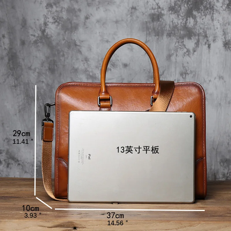NZPJ Genuine Leather Men Briefcase Primitive natural cowhide Handbag Vintage Casual Computer Bag Fashion Crossbody Bag