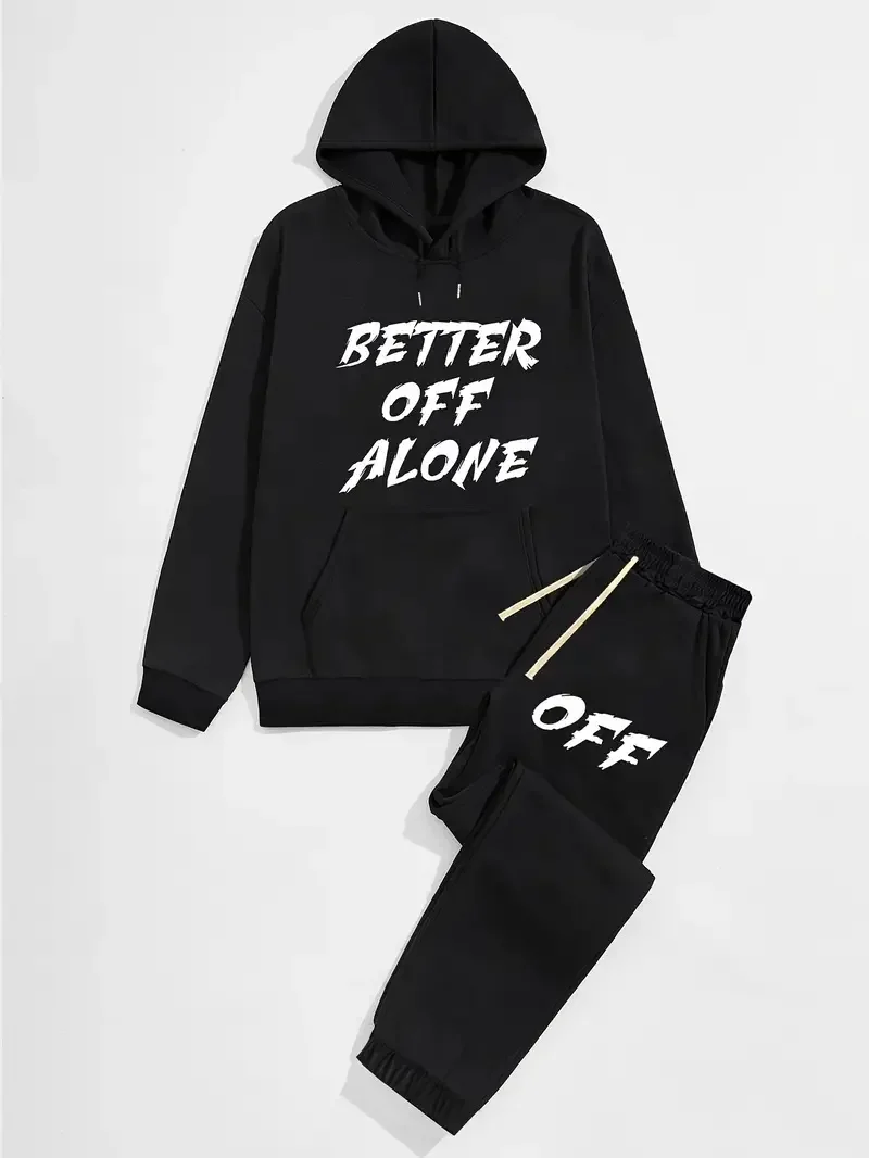 

Женский комплект с капюшоном и надписью Better Off Alone, теплый костюм из флиса в стиле Харадзюку Y2k, свитер, спортивные брюки, женская уличная одежда, спортивный костюм