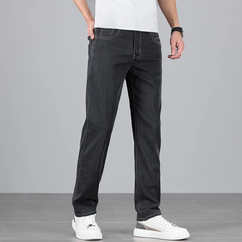 4 Colors New Lyocell Jeans Men's Clothing Thin Stretch Straight Business Casual Denim Pants Loose Cotton Trousers For Male 4