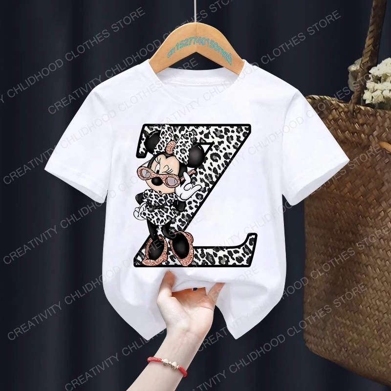 Children T-shirt Minnie Letter A B C D Kawaii Disney