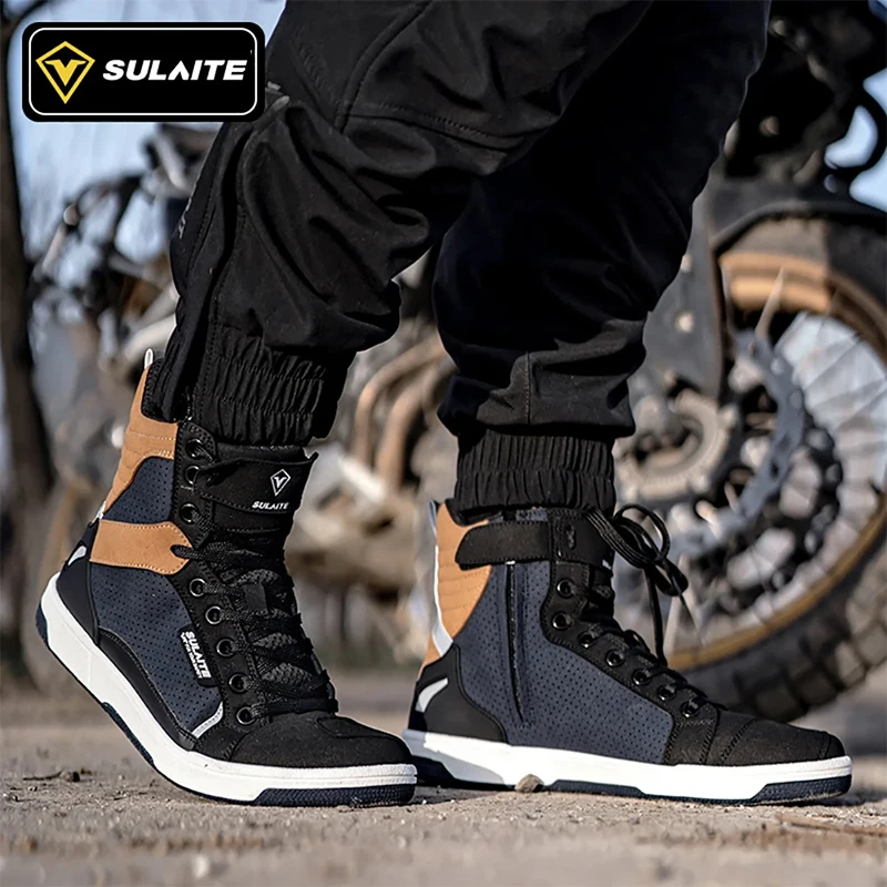 SULAITE Wear Resistant Motocross Cycling Protective Shoes The Four Seasons Breathable Motorcycle Boots Moto Equip Reflective