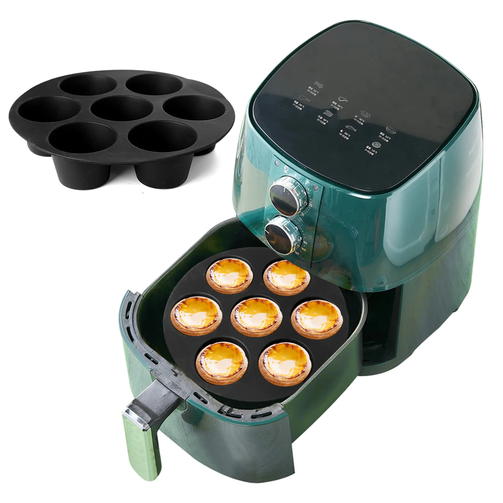 7 Even Cake Cups Air Fryer Accessories Round Muffin Cup Mold Microwave Oven Baking Mold Baking Bakeware Mat Baking Tray Cake Pan