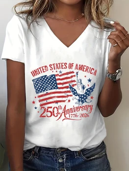 4th of July V-neck T-Shirt Women Clothing 250th Anniversary Graphic T Shirt 1776-2026 250th Birthday Tops Shirts