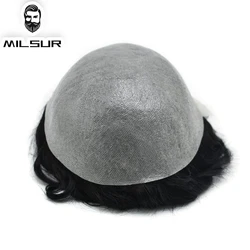 Skin Toupee For Men 0.06-0.08mm V-Loop Full PU System Unit Male Hair Prosthesis 100% Density Human Hair Replacement Hairpiece