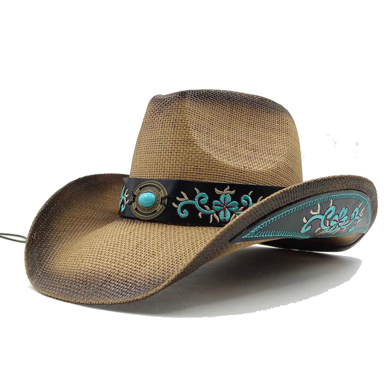 Zitronengelber Cowboy Strohhut bestickter Aufkleber 2024 Western Cowboy Sonnenhut Frühling Ritter hut Sommer breit krempiger Hut Sombrero – Detail 14