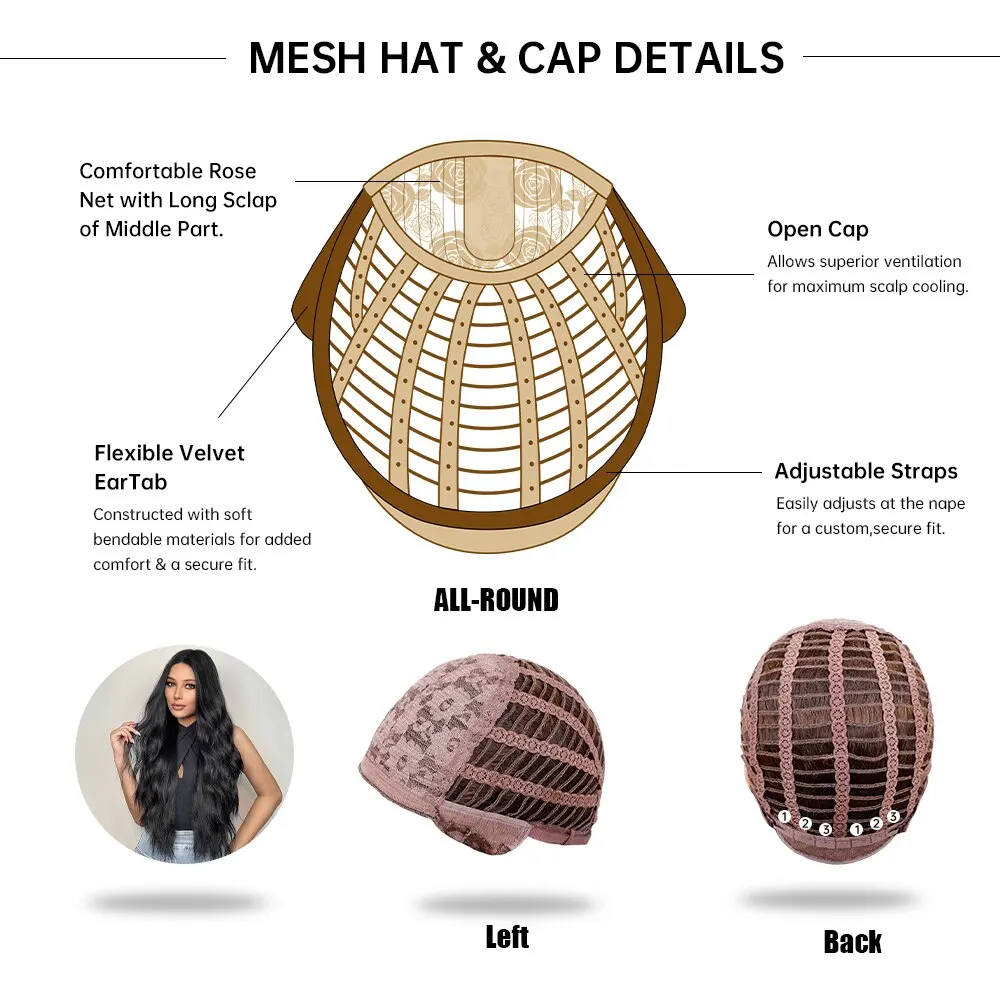 Black Wave Wigs for Women Long Natural Curly Wig Middle Part Synthetic Wig Heat Resistant Hair Daily Party Use_voghion.com