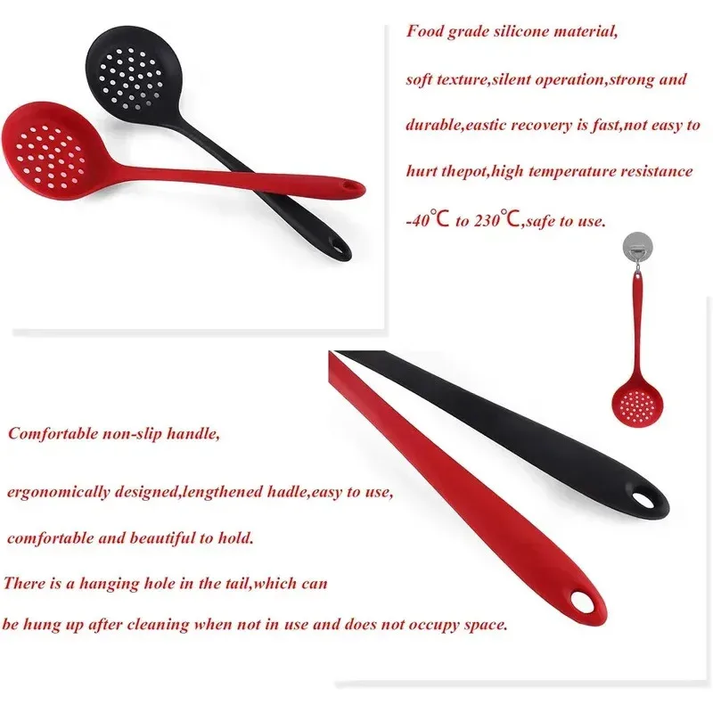 Silicone Skimmer Spoon Non-Stick Cooking Slotted Colander Spoon Skimmer Strainer Kitchen Sink Ladle Strainer