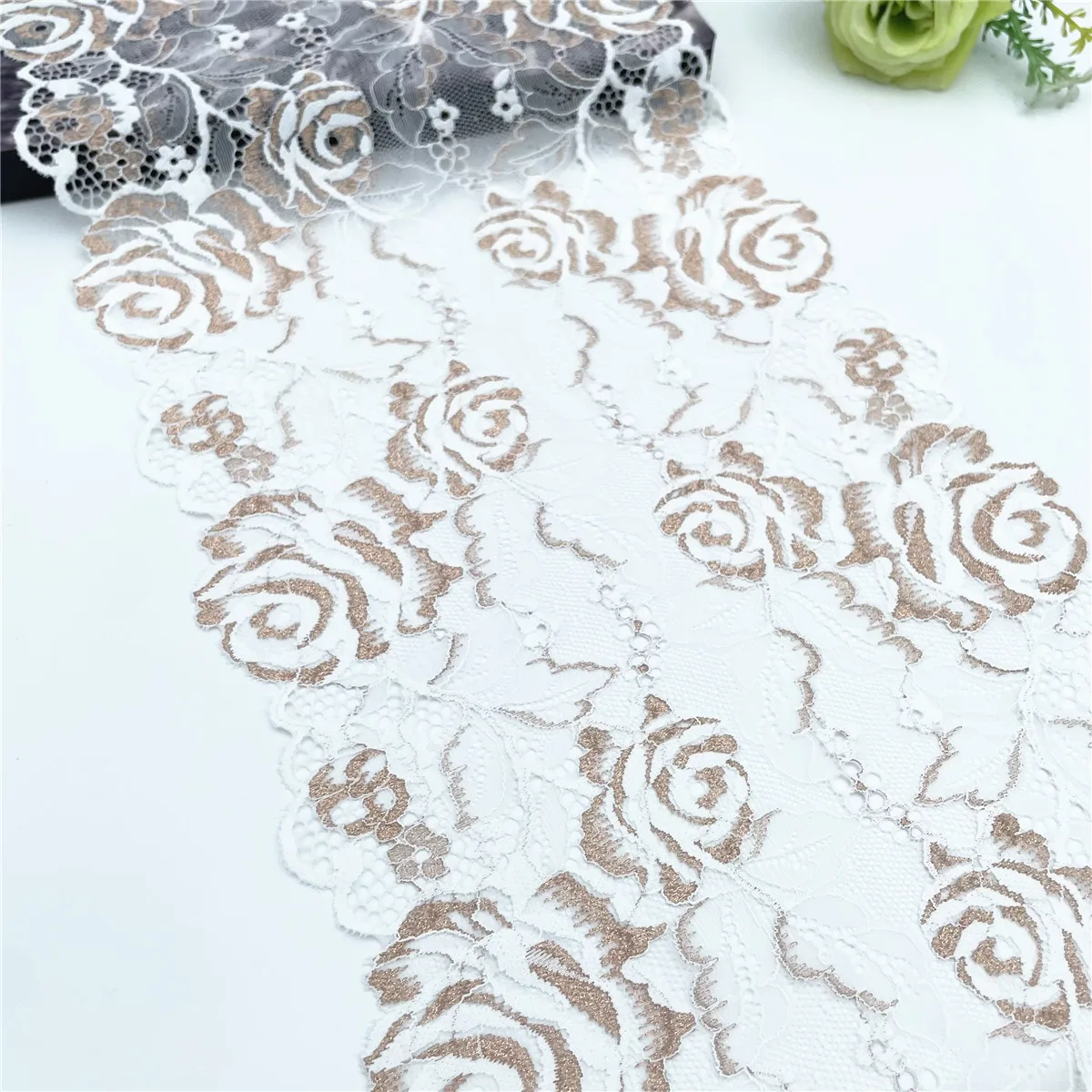 3y/lot Width 9 1/4 inch 23.50cm White With Rose Gold Elastic Lace Trim 4