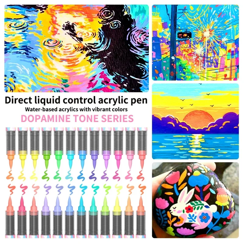 Pennarelli Acrilici 24 Colori, Colori Vibranti, Punta Morbida a Pennello a Base d'Acqua, Pennarelli a Punta Fine per Legno, Tela, Pittura su Roccia, Vetro - immagine 4